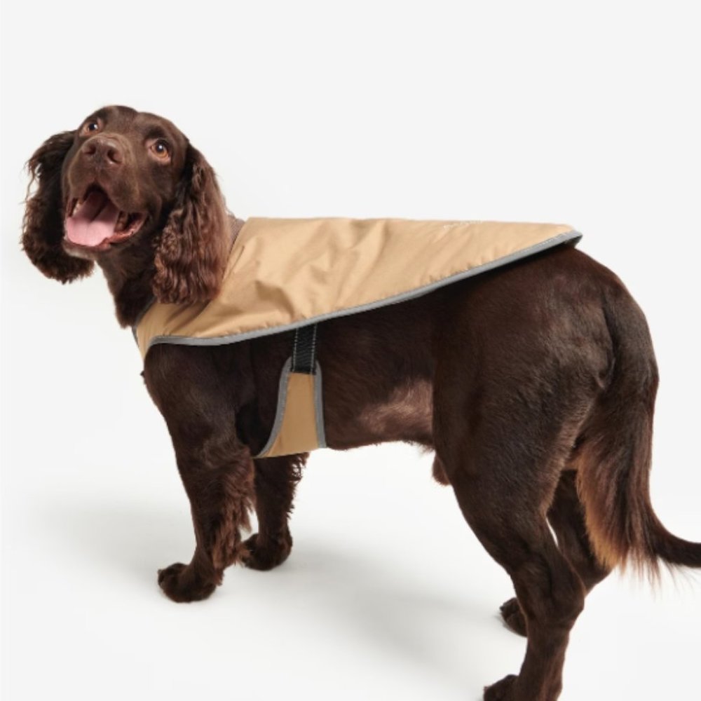 BARBOUR MONMOUTH WATERPROOF Great review DOG COAT in French Beige/Tartan MSRP$85